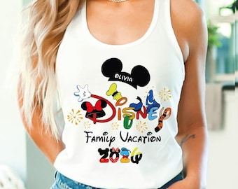 Disney Family Vacation 2026 Tank Top, Disney Trip Name Crop Top, Magical Family Matching Racerback, Custom Mickey Castle Vacation V-neck