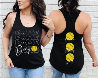 Custom Softball Game Day Tank Top, Softball Mom Name Crop Top, Custom Softball Player Racerback, Softball School Team V-Neck, BP