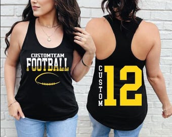 Custom Football Tank Top, Custom Name Number Football Crop Top, Football Season Racerback, Custom Football Mom V-Neck, BP