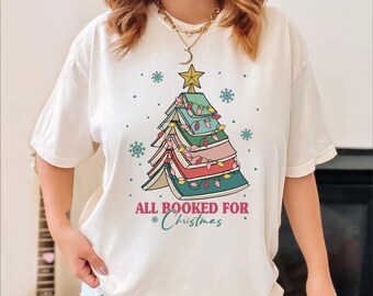 All Booked for Christmas Shirt, Book Lover Shirt, Vintage Christmas Teacher Shirt