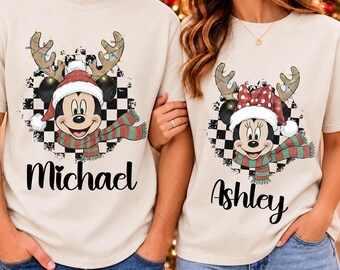 Custom Disney Christmas Name  Shirt, Mickey Minnie Holiday Shirt, Custom Name Christmas Couple Shirt