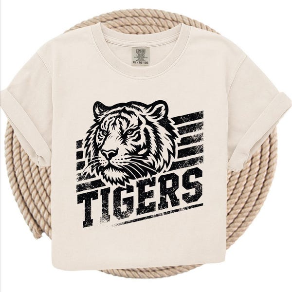 Camiseta de la mascota de los Tigres estilo vintage, camiseta de fútbol americano de los Tigres, camiseta del día del partido de los Tigres, camiseta de la mascota escolar de los Tigres, camiseta de béisbol de los Tigres