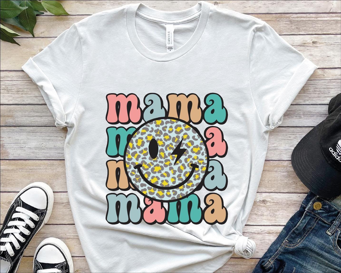 Leopard Happy Mama Smiley Shirt, Mother's Day Tshirt, Mom Life Tee