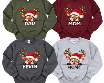 Personalized Family Christmas Sweatshirt, Reindeer Family Role Sweater, Matching Christmas Family Sweatshirt