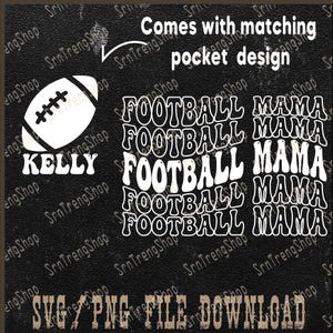 Nom personnalisé football maman Svg, modèle ondulé de maillot de football maman, dos et poche imprimé football maman maillot Png, football maman cadeau Svg