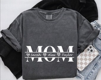 Custom Mama Heart Shirt, Mother's Day Tshirt, Custom Mom Kids Names Tee, Best Mother Tshirt, Mama With Children Shirt, Love Mom Shirt
