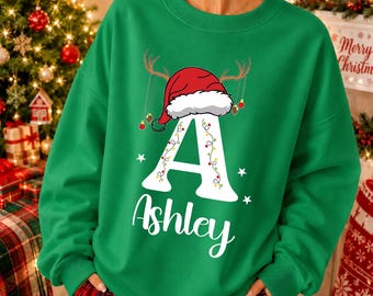 Custom Family Christmas Sweatshirt, Custom Name Letter Sweater, Matching Family Holiday Hoodie, Christmas Party Sweatshirt