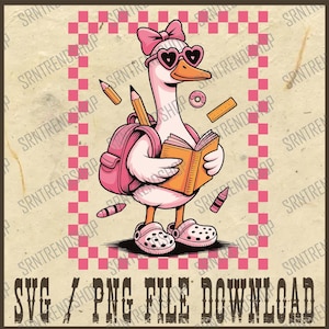 Back To School Girly Png, School Goose Png, Checkered Goose Png, Coquette Teacher First Day of School Png, We Back Teacher Goose Png