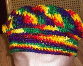 Multi Colored acrylic Tam. Unisex. Provides warmth and  room for bad hair days.  Toss your hair inside.