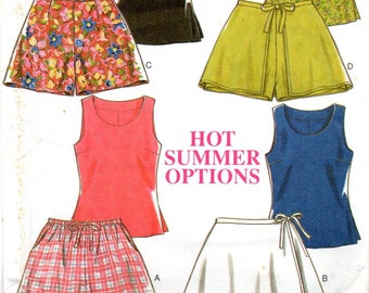 Wrap Skirt Shorts, Tennis Skirt, Top Sewing Pattern, Summer Resort Wear Fashion, New Look 6497, 6 Sizes XS to XL, Uncut FF, 1990's Era