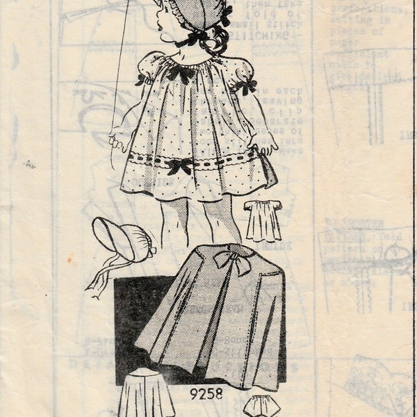 1940s Baby Toddler Dress Sewing Pattern, Peasant Dress, Capelet, Bonnet, Bloomers, 1940s Fashion Marian Martin 9258, Size 2, Cottage Core