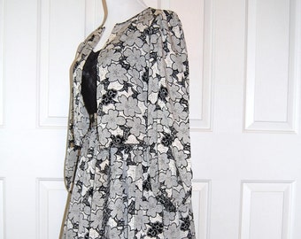 1970s Skirt Blouse Set, Silk, Bolero, Black White Floral, Creeds Toronto, Gathered Skirt, Puff Sleeve, 70s High Fashion, Size S Gift For Her