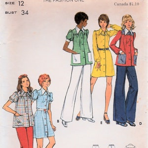 1970s Sewing Patterns, 70s Shirt Dress, Smock, Tunic, Bust 34, Short, Long Puffed Sleeve, Flared Pants, 70s FashionButterick 5405, UNCUT FF