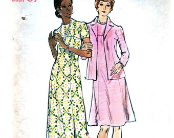 1970s Evening Dress Jacket Butterick 3432 Sewing Pattern, 70s Maxi Dress, Knee Length, Jewel Neckline, Short Sleeves , Bust 37 Uncut FF Rare