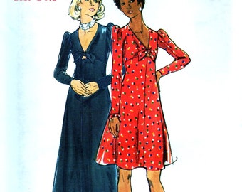 1970s Maxi Dress Sewing Pattern, 70s Fashion, High Waist, Flared 2 Lengths, Keyhole Butterick 3433 Uncut FF 3 Patterns Price for One XS to M