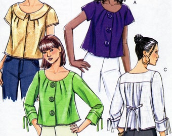 Top Jacket Sewing Pattern Butterick 5223 Circa 2008, 5 Sizes 16 to 24 Uncut FF, Loose Fitting, Short orThree Quarter Sleeve, Tie Back Easy
