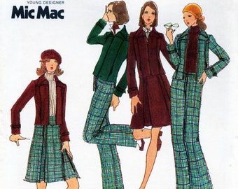 1970s Jacket Skirt Pants Sewing Pattern, 70s Fashion Mic Mac Designer Deadstock 3 Rare Butterick 3445 Uncut FF, Pick One, Bust 31, 32, 34