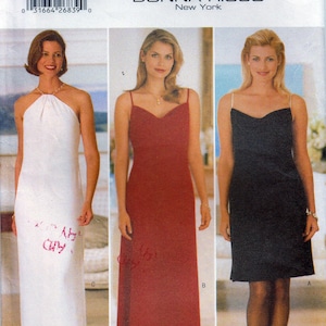 1990s Halter Evening Dress Sewing Pattern, 90s High Fashion Dress, Close Fit, Flared, Straps, Draped Neckline, XS, S Butterick 5365, Uncut