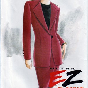 1990s Jacket and Skirt Sewing Pattern, 90s High Fashion, Skirt Suit, Lapels, Shoulder Pads, Semi Fit Skirt, M, L, Vogue 9326, UNCUT