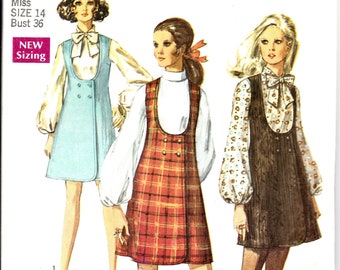 1960s Jumper Sewing Pattern, Double Breasted, Low Scoop Neck, Mini JumperBlouse, Round Collar, Long Puff Sleeve, Simplicity 8345, Bust 36, M