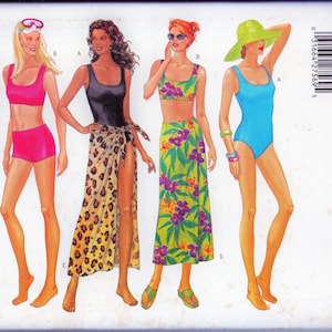 1990s Bathing Suit Sewing Pattern, Swimsuit, Sarong Cover up, 90s Fashion Summer Fashion, Butterick 5551, XSmall, Multi Size 6 to 10, UNCUT