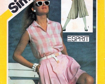 1980s Skirt, Split Skirt, Culottes, 2 Lengths, Long and Sleeveless Blouse, Esprit, 80s Fashion, Simplicity 6036 UNCUT FF, Med