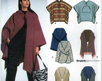 Poncho and Wraps Vintage Sewing Pattern, One Size Fits XS to L, Pullover Hooded, Patch Pockets, Front Tie, Simplicity 9335 Circa 2000 Uncut