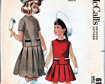 60s Childs Skirt Overblouse Set Sewing Pattern, Back Buttons Three Gore Box Pleat Skirt, McCalls 6135 Size 10, 1960s Helen Lee Fashions