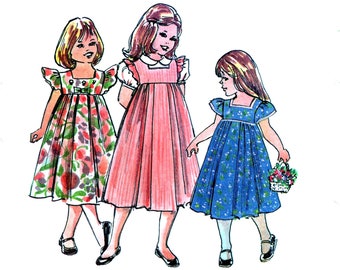 1990s Childs Dress Sewing Pattern, Jumper, Sundress Ruffled, Capped Sleeves, The Childrens Corner Patterns Hillary 98, Sizes 1 and 2, Rare