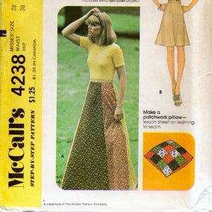 1970s Maxi Skirt Sewing Pattern: McCalls 4238, Waist 28" - Boho Patchwork Pillow Project
