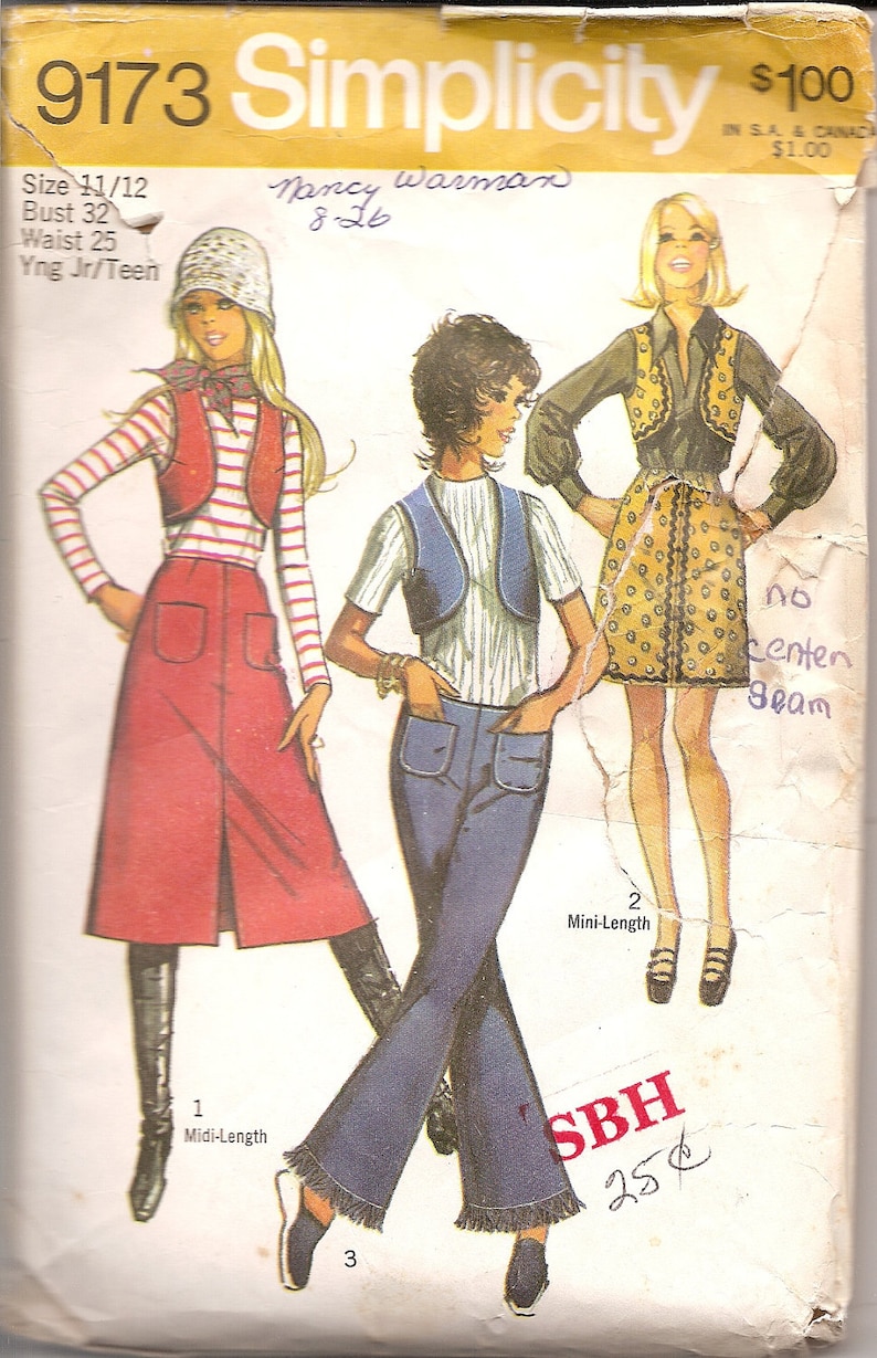 Vintage Sewing Patterns 1970s Skirt Vest Hip Huggers 70s Etsy
