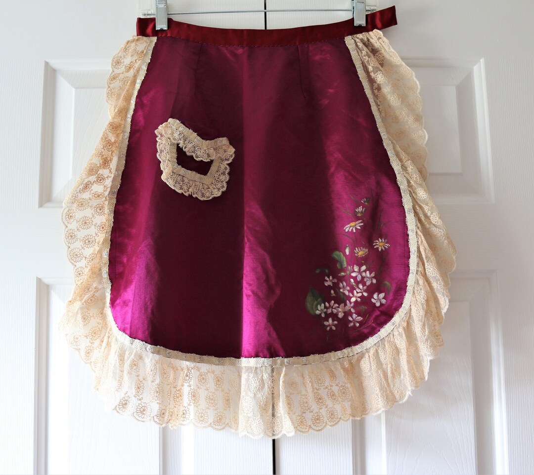 Vintage Apron, Antique Satin Victorian Apron, Hand Painted Violets ...