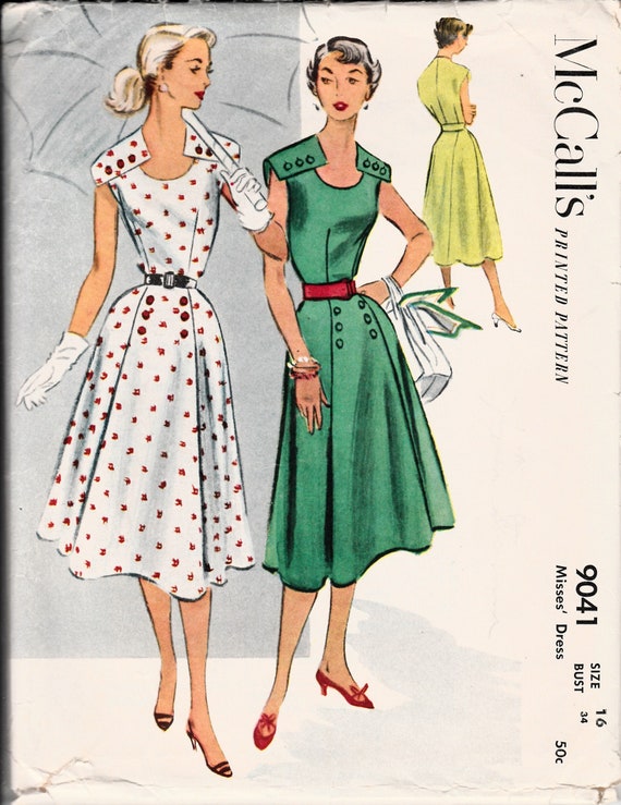 1950s Vintage Pattern 50s Pin Up Dress Front Pleat Gored Etsy