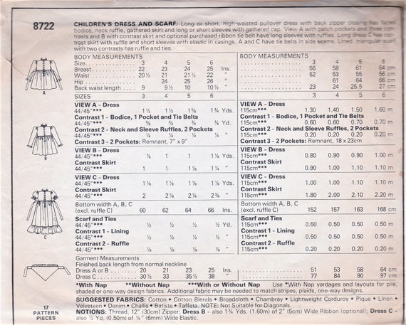 80s Girls Prairie Dress Sewing Pattern, Mccalls 8722, Size 5 - Etsy