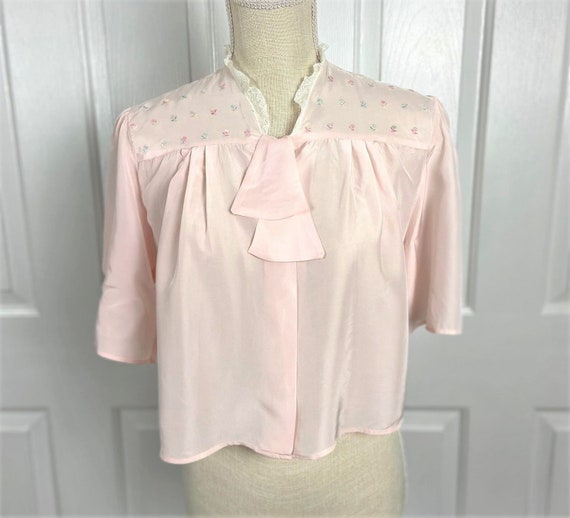 50s Pink Satin Bed Jacket, Bella Davis Vintage Li… - image 1