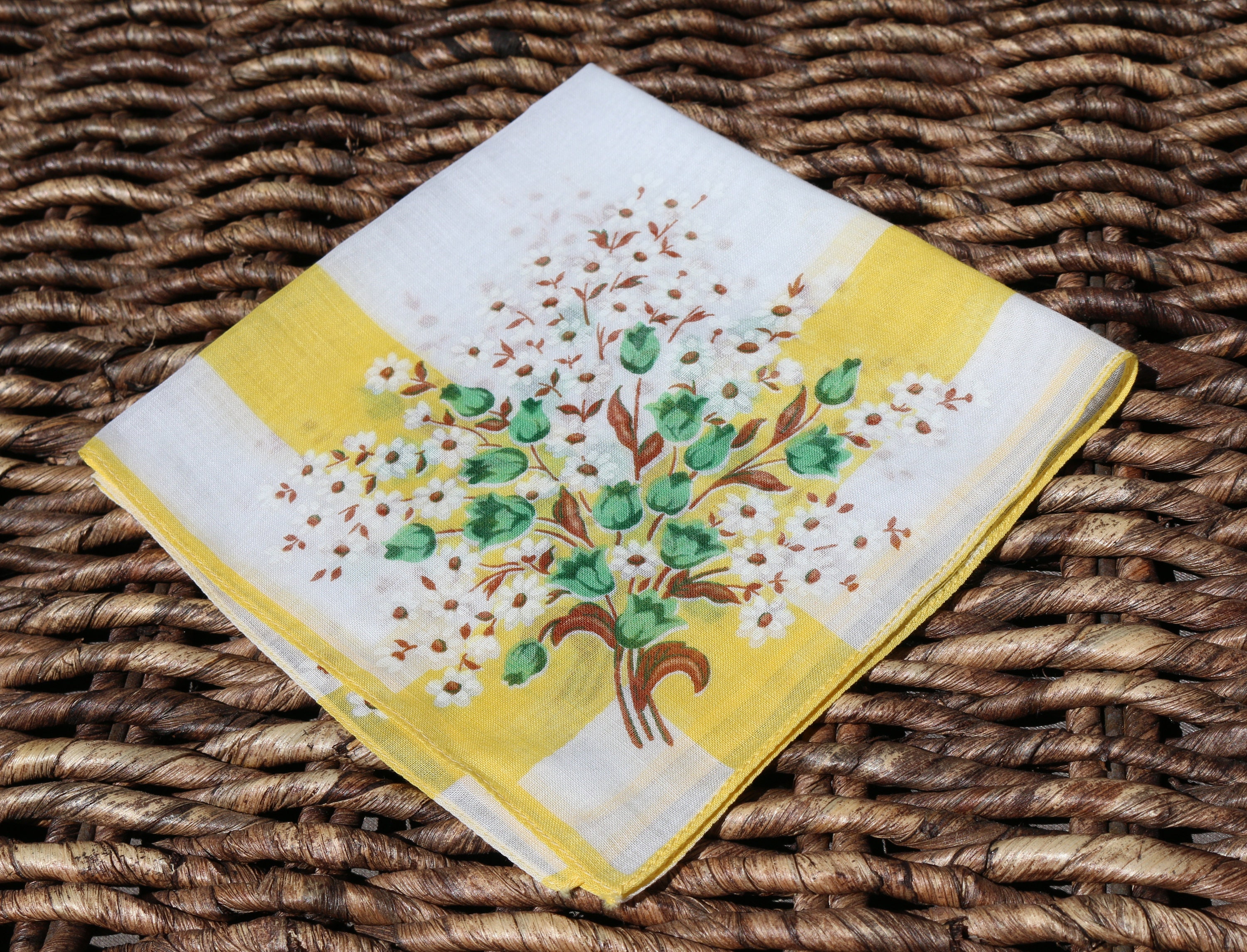 Vintage Handkerchief Hankie Hanky Floral Cotton White Yellow - Etsy
