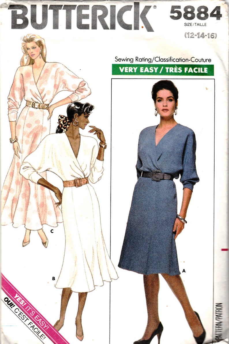 1980s Sewing Patterns 80s Dress Pattern Mock Wrap Gored | Etsy