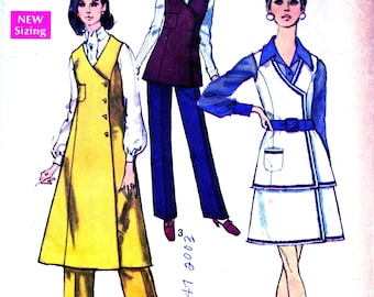 1960s Midi Jumper, Tunic, Front Wrap Skirt, Pants Sewing Pattern, Princess Seaming, V Neckline, 60s Fashion Simplicity 8662, Bust 32 Xsmall