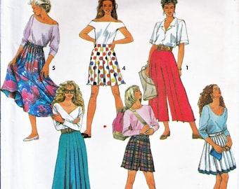 1980s Midi Split Skirt, Culottes, Pleated, Mid Length, Above Knee, Flared Skirt, Sewing Pattern, 80s Fashion, Simplicity 7825, Sizes M to L