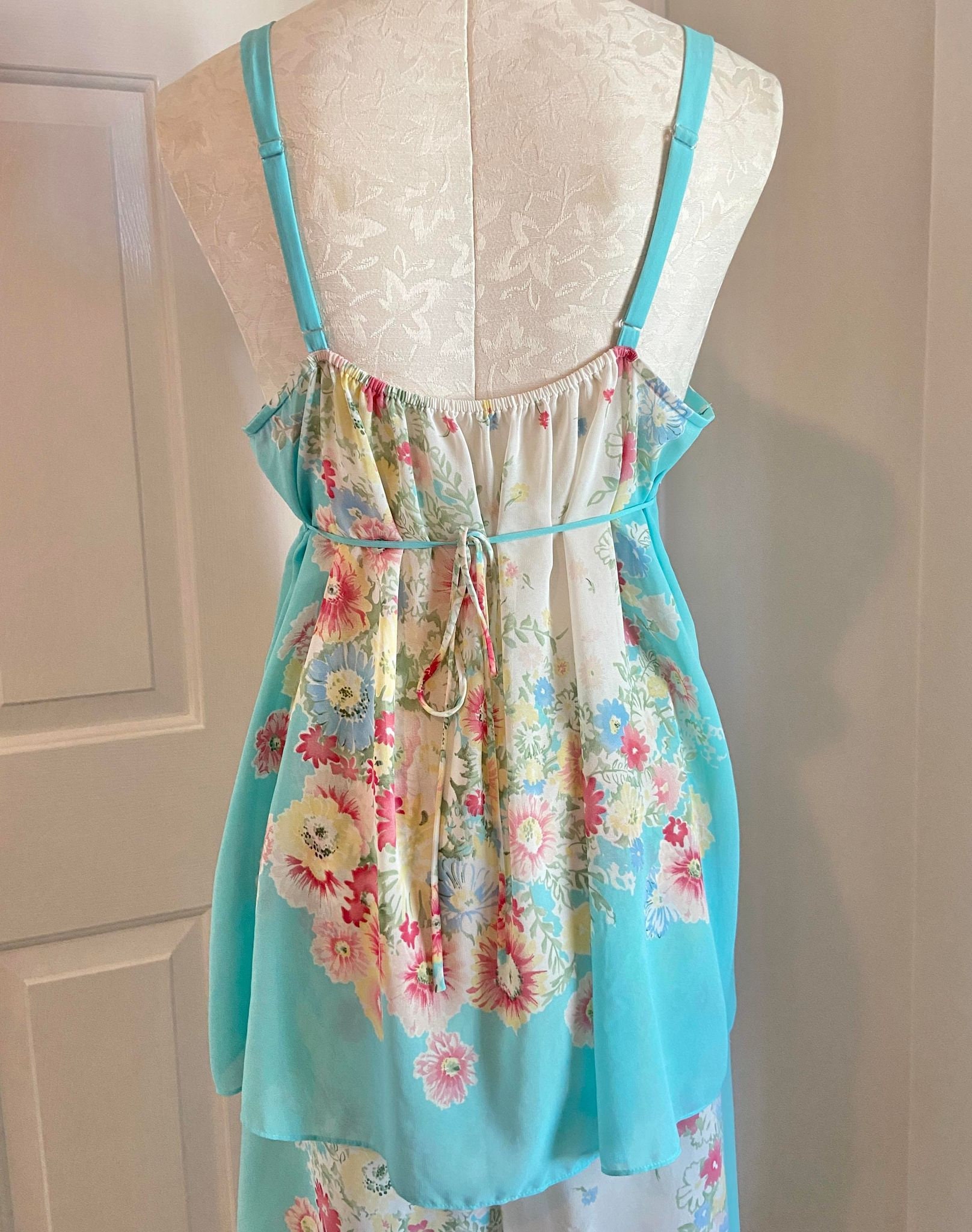 1990s Pajama Set Oscar De La Renta Aqua Floral Chiffon - Etsy