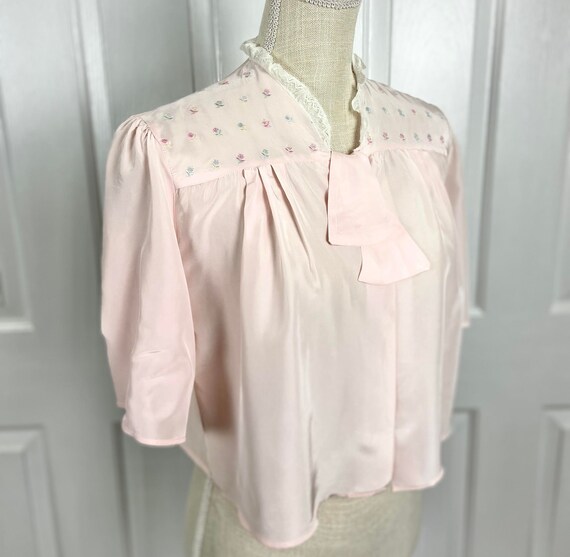 50s Pink Satin Bed Jacket, Bella Davis Vintage Li… - image 4