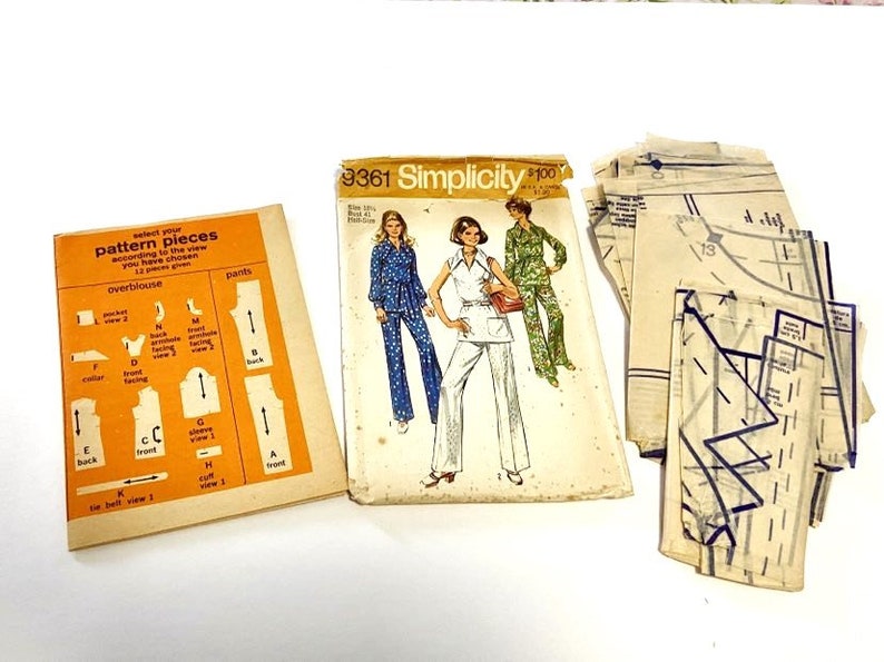 Simplicity Patterns 41 1970s Overblouse Pants Sewing Pattern: Simplicity 9361, Bust 41