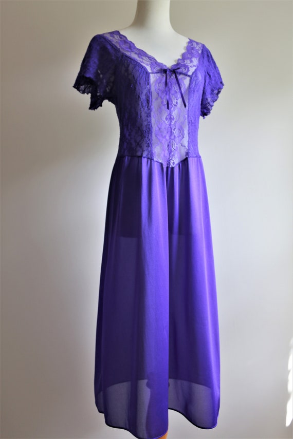 1980s Vintage Nightgown, Vassarette, Purple Lace … - image 4