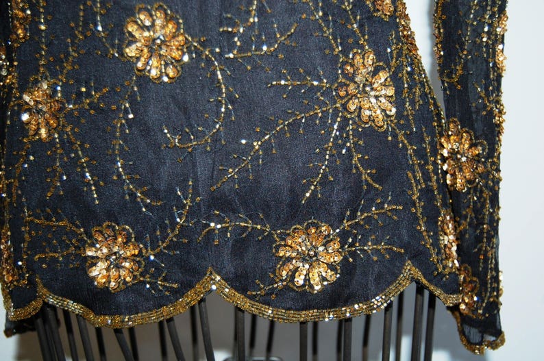 1980s Vintage Clothing 80s Black Silk Top Gold Sequin - Etsy
