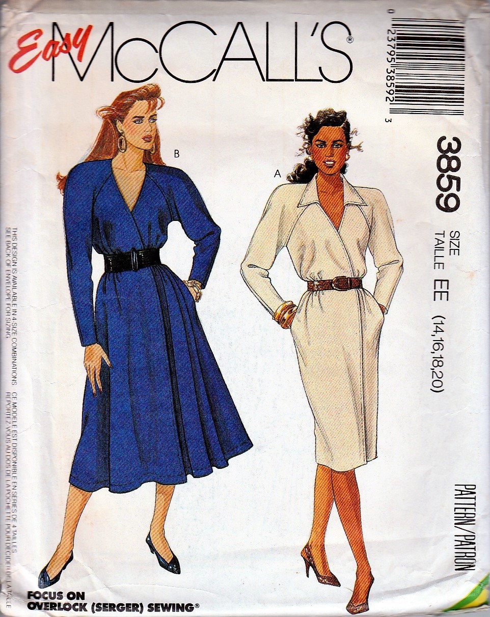Vintage Sewing Patterns 1980s Wrap Dress Pattern Long Raglan Etsy