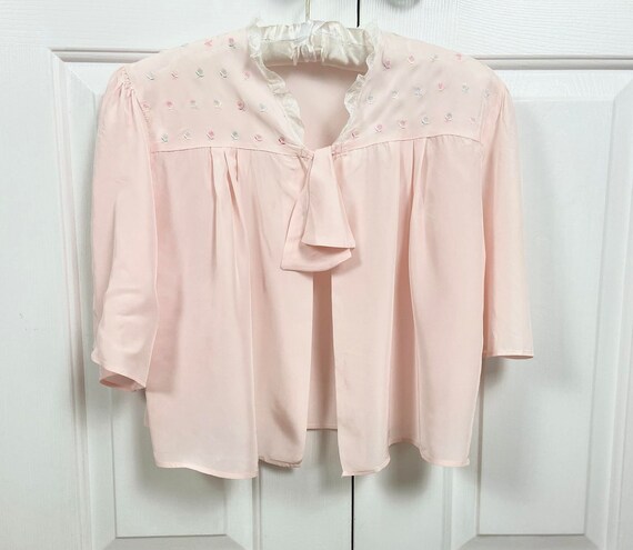 50s Pink Satin Bed Jacket, Bella Davis Vintage Li… - image 2