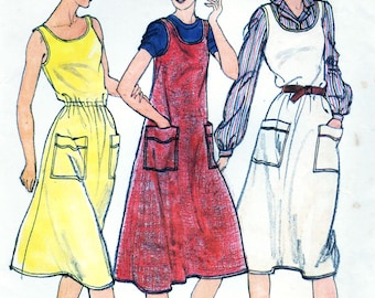 1980s Jumper Dress Sewing Pattern, Loose Fit, Flared Skirt, Scoop Neckline, Below Knee, Pockets, Small Bust 32, 80s Butterick 3616, Uncut FF