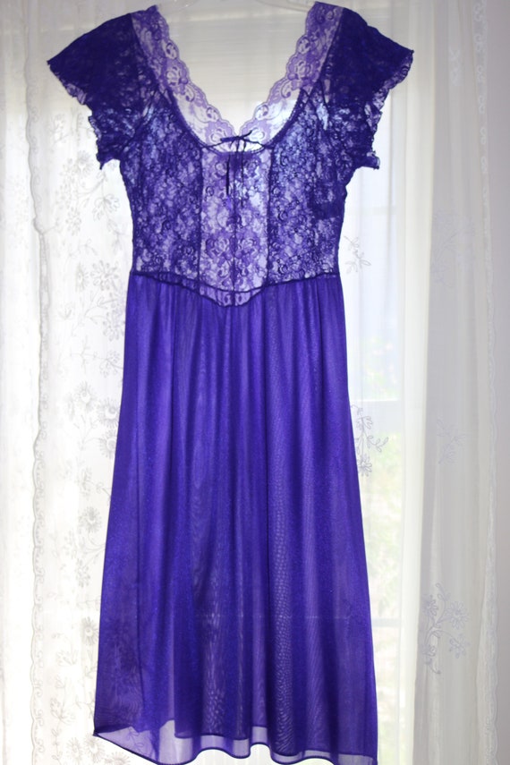 1980s Vintage Nightgown, Vassarette, Purple Lace … - image 8