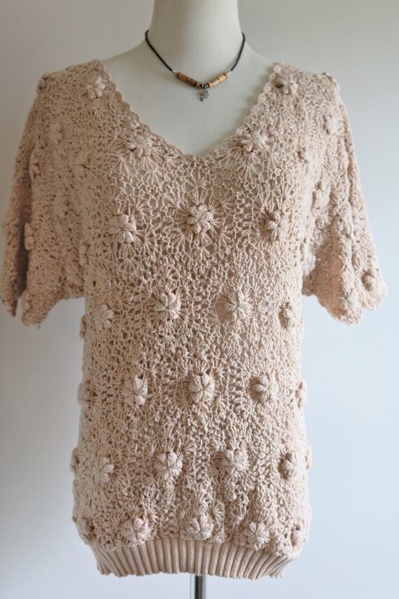 1990s Vintage Bohemian Sweater Beige Cotton Crochet Pull | Etsy