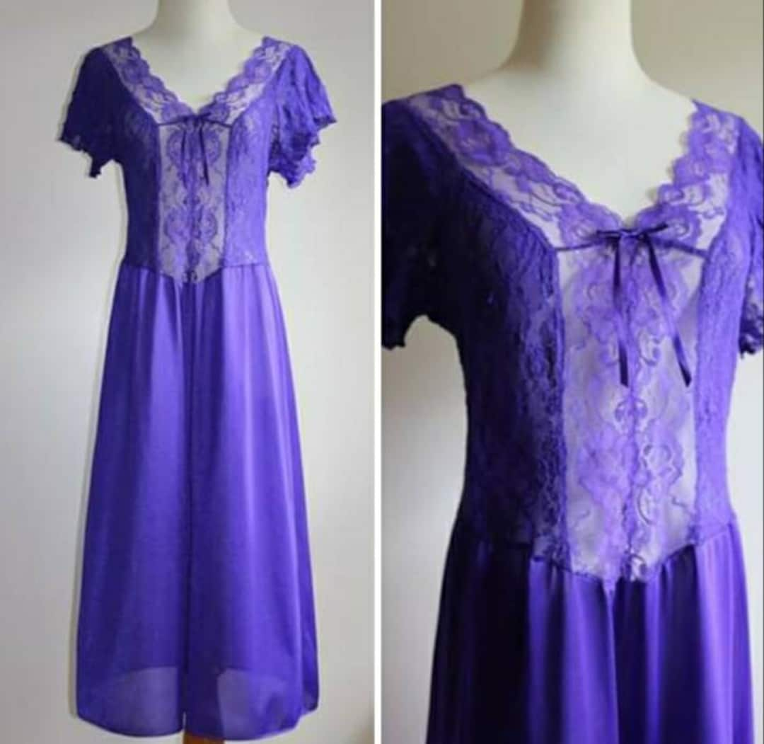 1980s Vintage Nightgown Vassarette Purple Lace and Nylon - Etsy